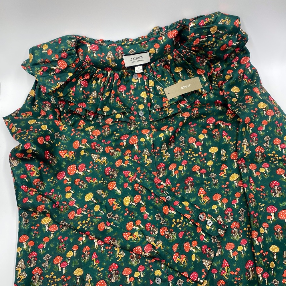 J Crew Silk-twill ruffle-collar blouse